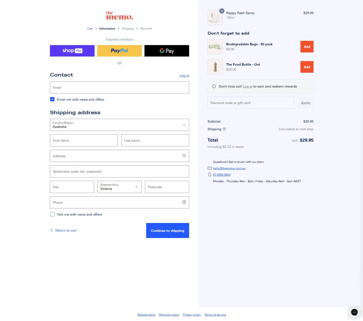 thememo shopify checkout