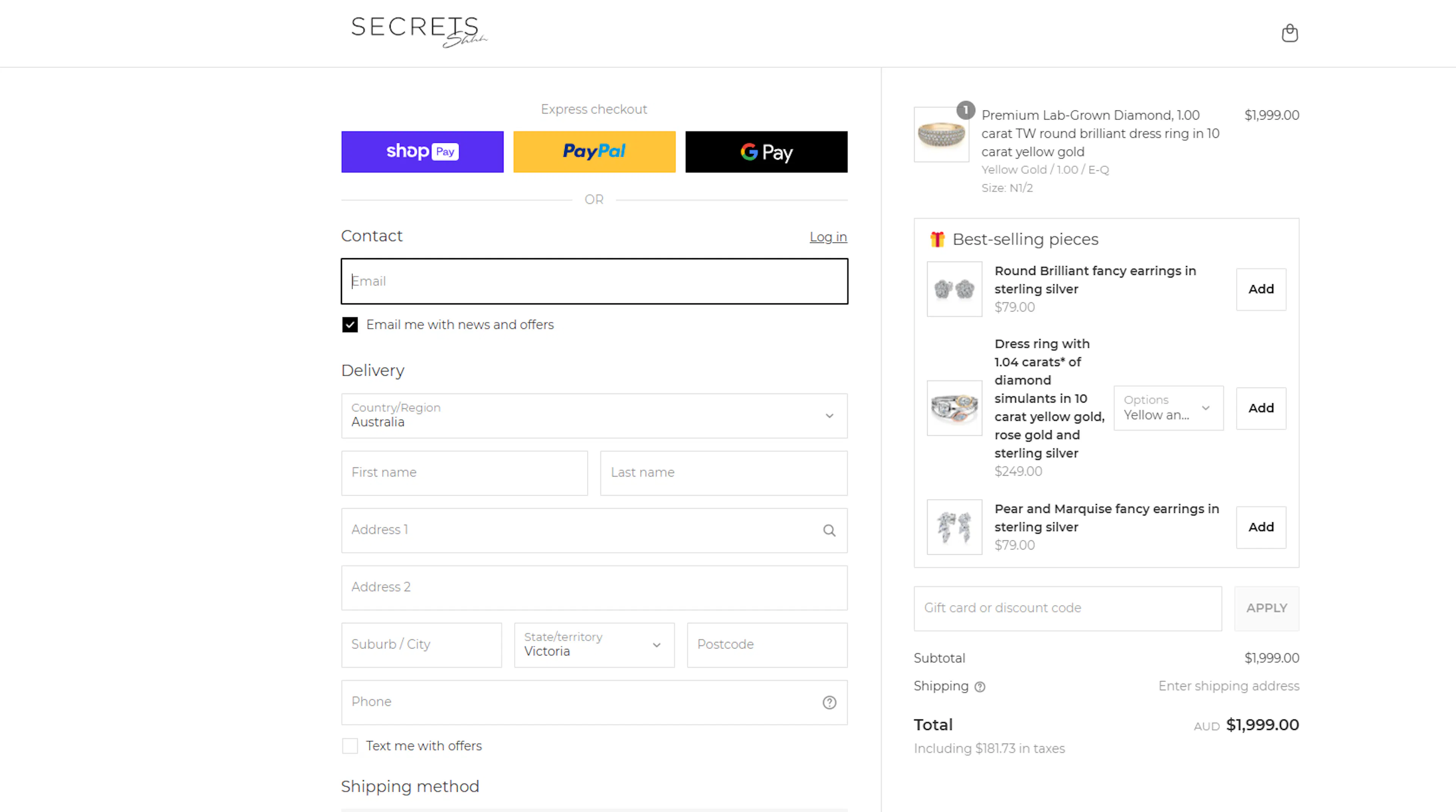 Secrets Shh Checkout upsell