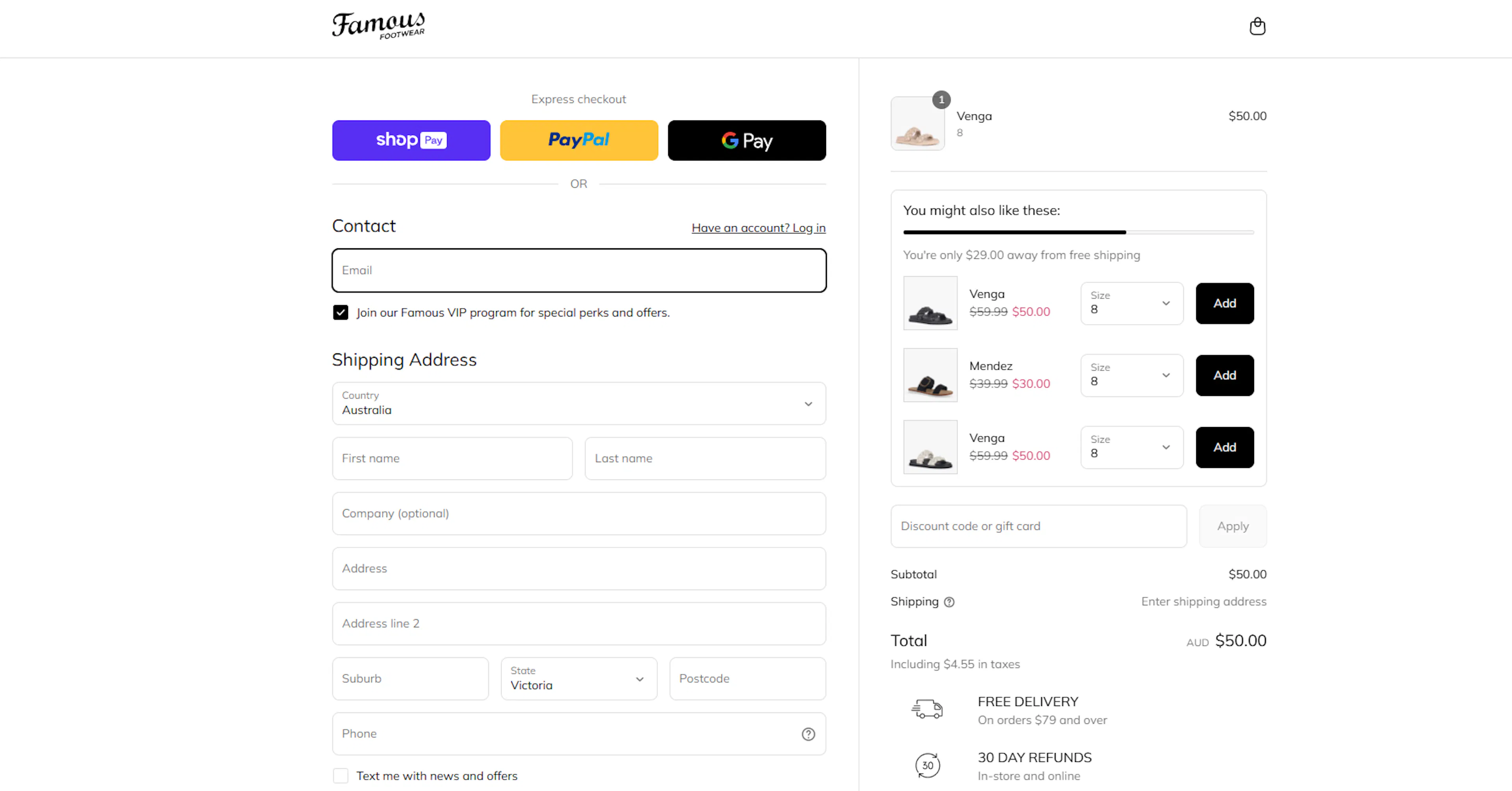 Famous Footwear Checkout upsells