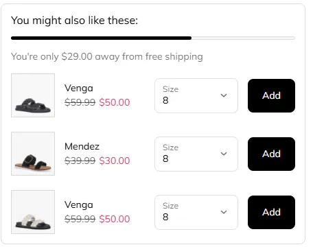 Famous Footwear Checkout upsell list