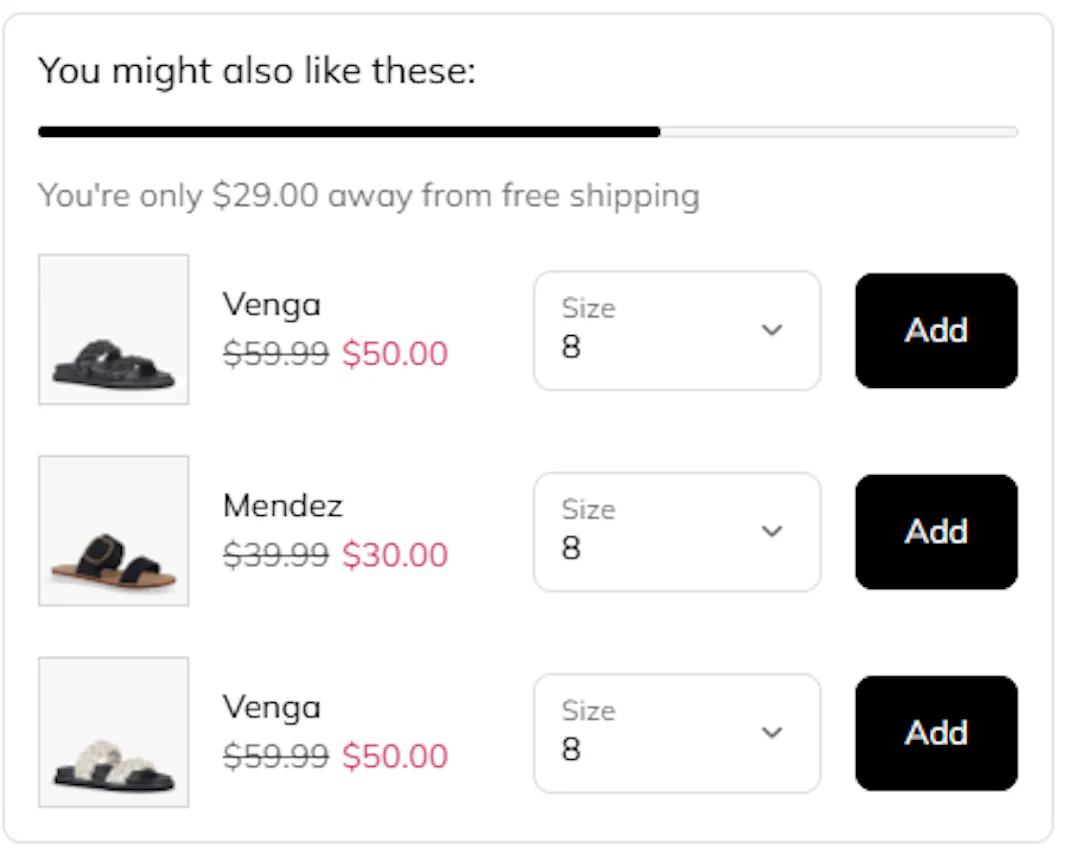 Famous Footwear Checkout upsell list