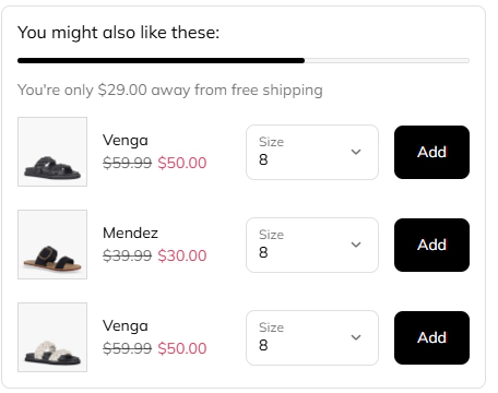 Famous Footwear Checkout upsell list