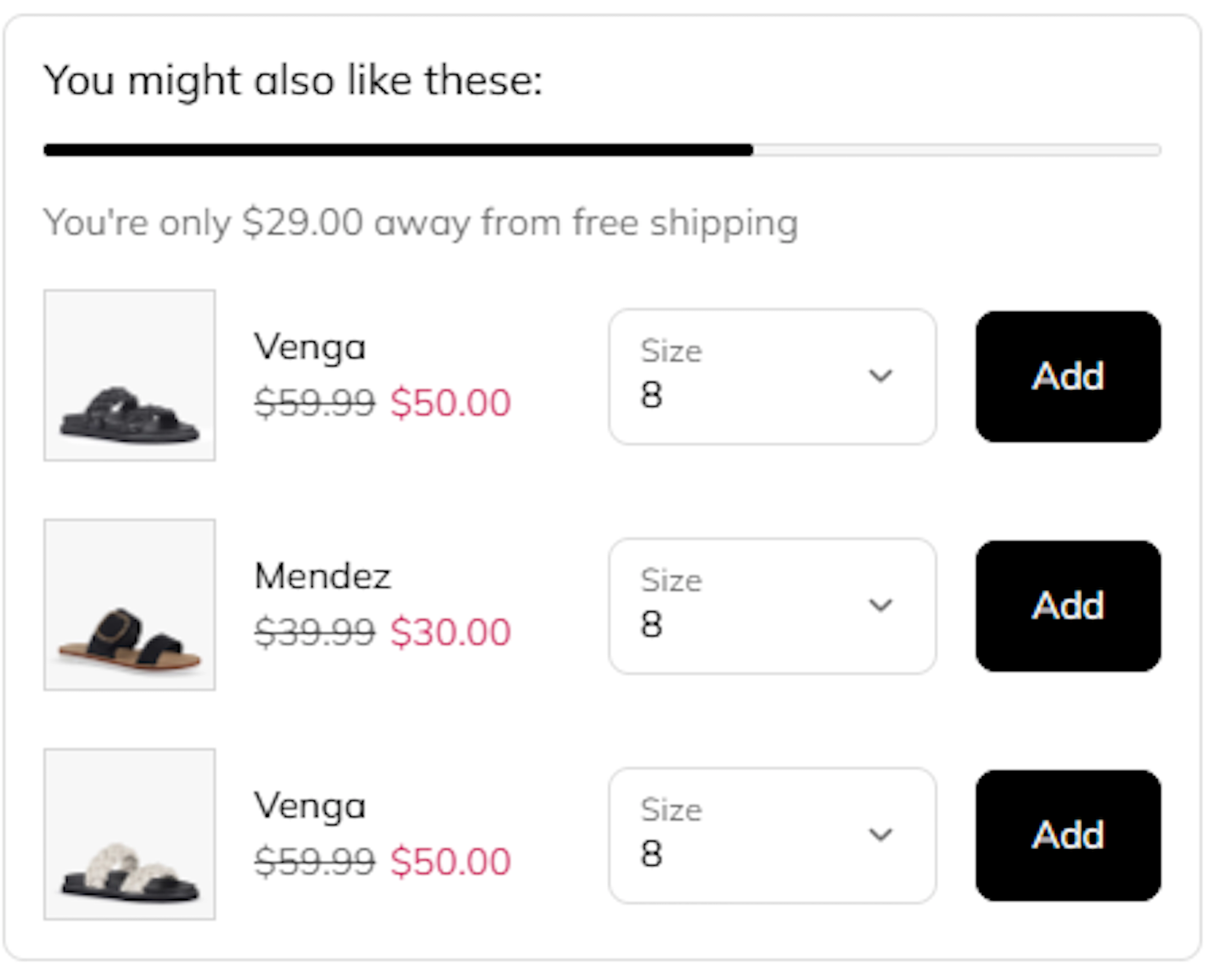 Famous Footwear Checkout upsell list