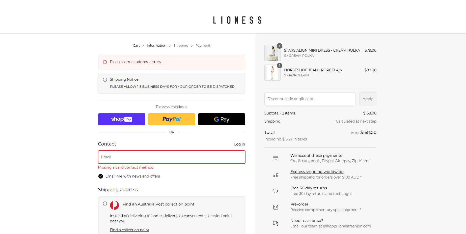 Lioness Checkout upsells