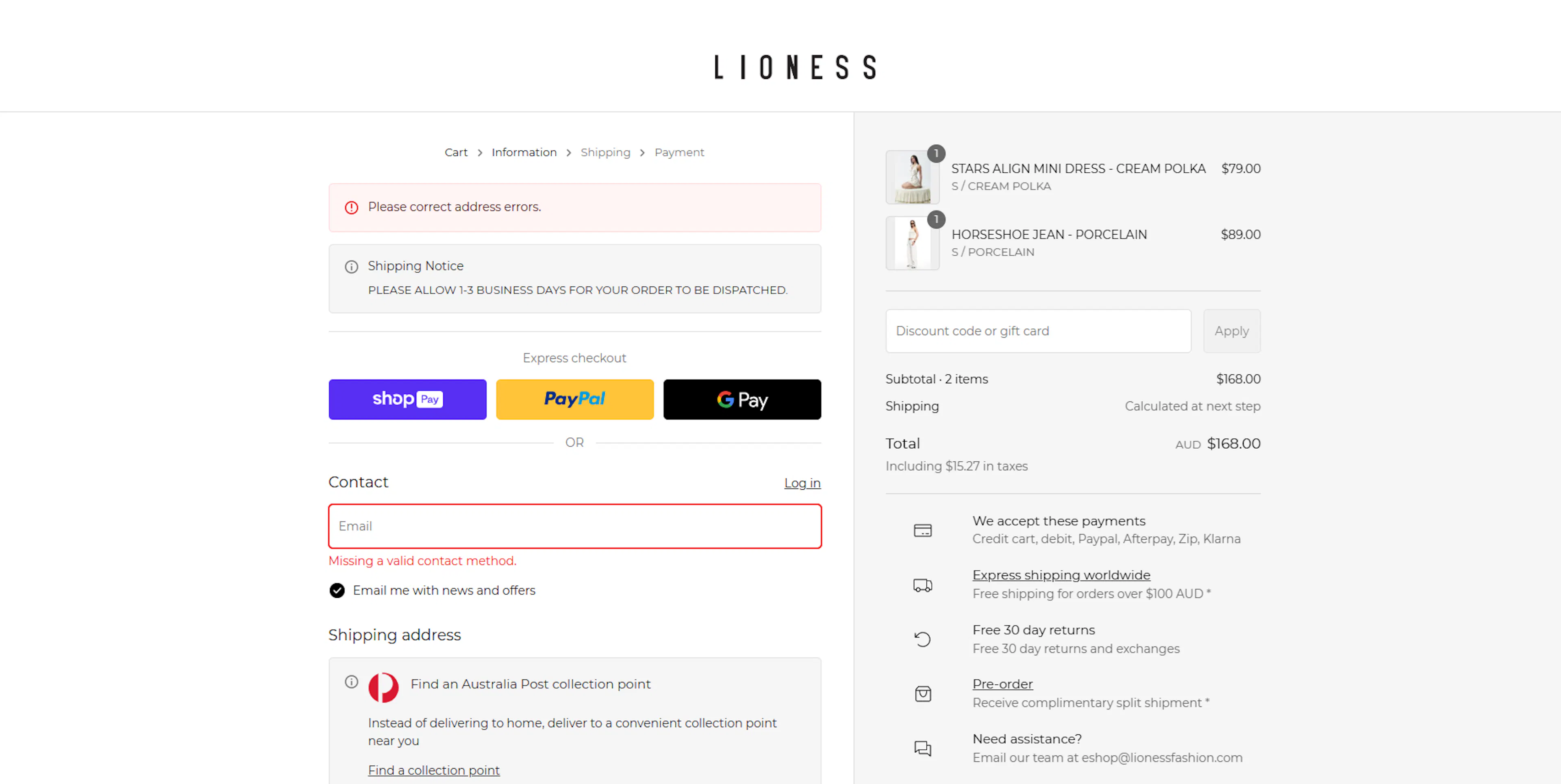 Lioness Checkout upsells