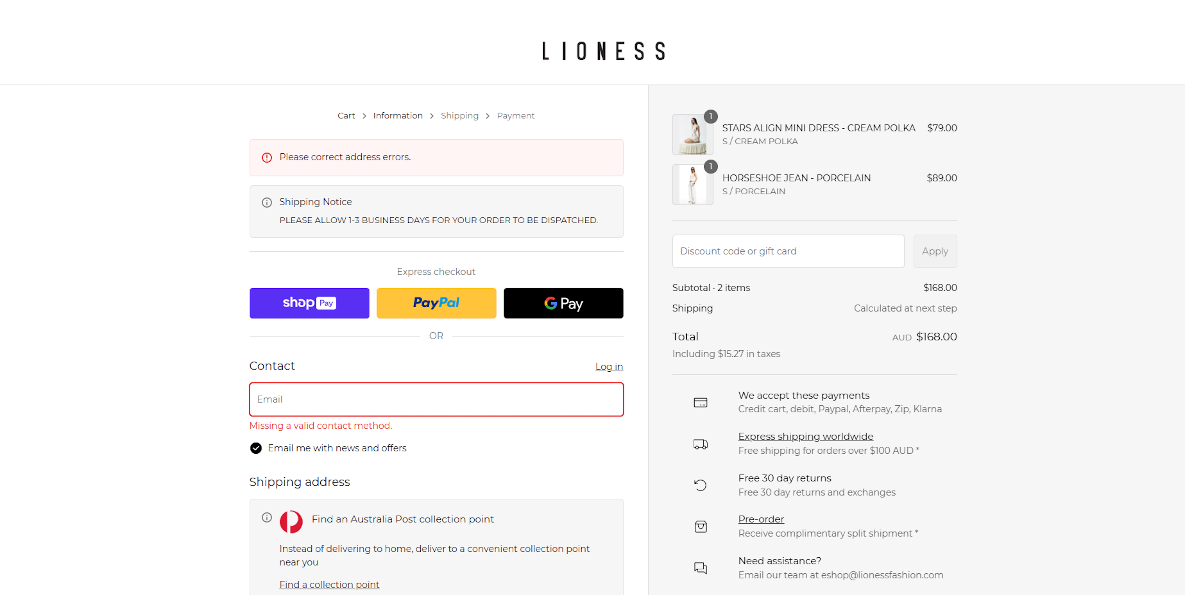 Lioness Checkout upsells