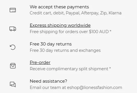 Lioness Checkout callouts