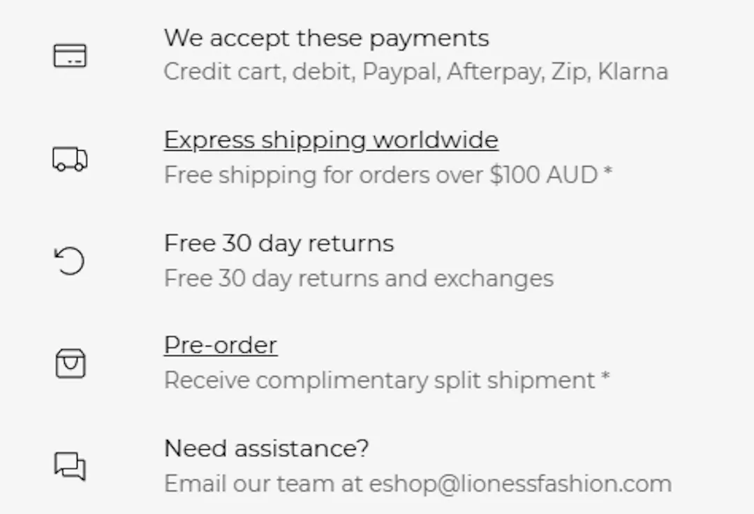 Lioness Checkout callouts