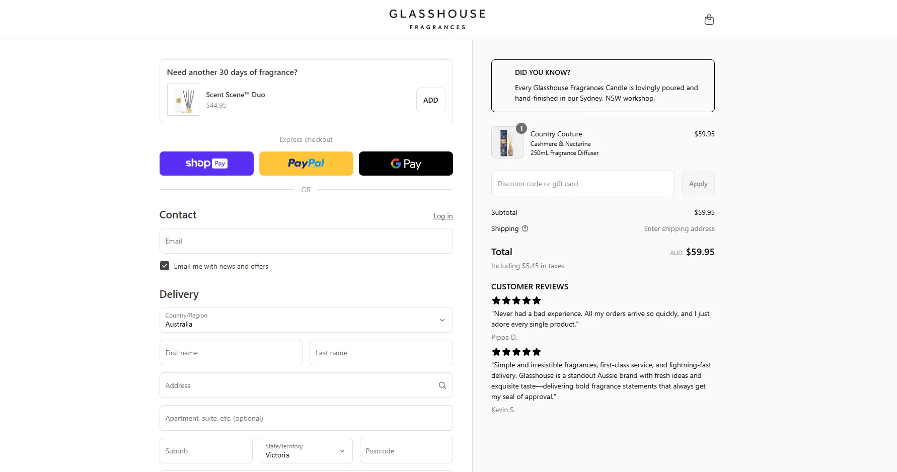 Glasshouse Fragrances Checkout Components