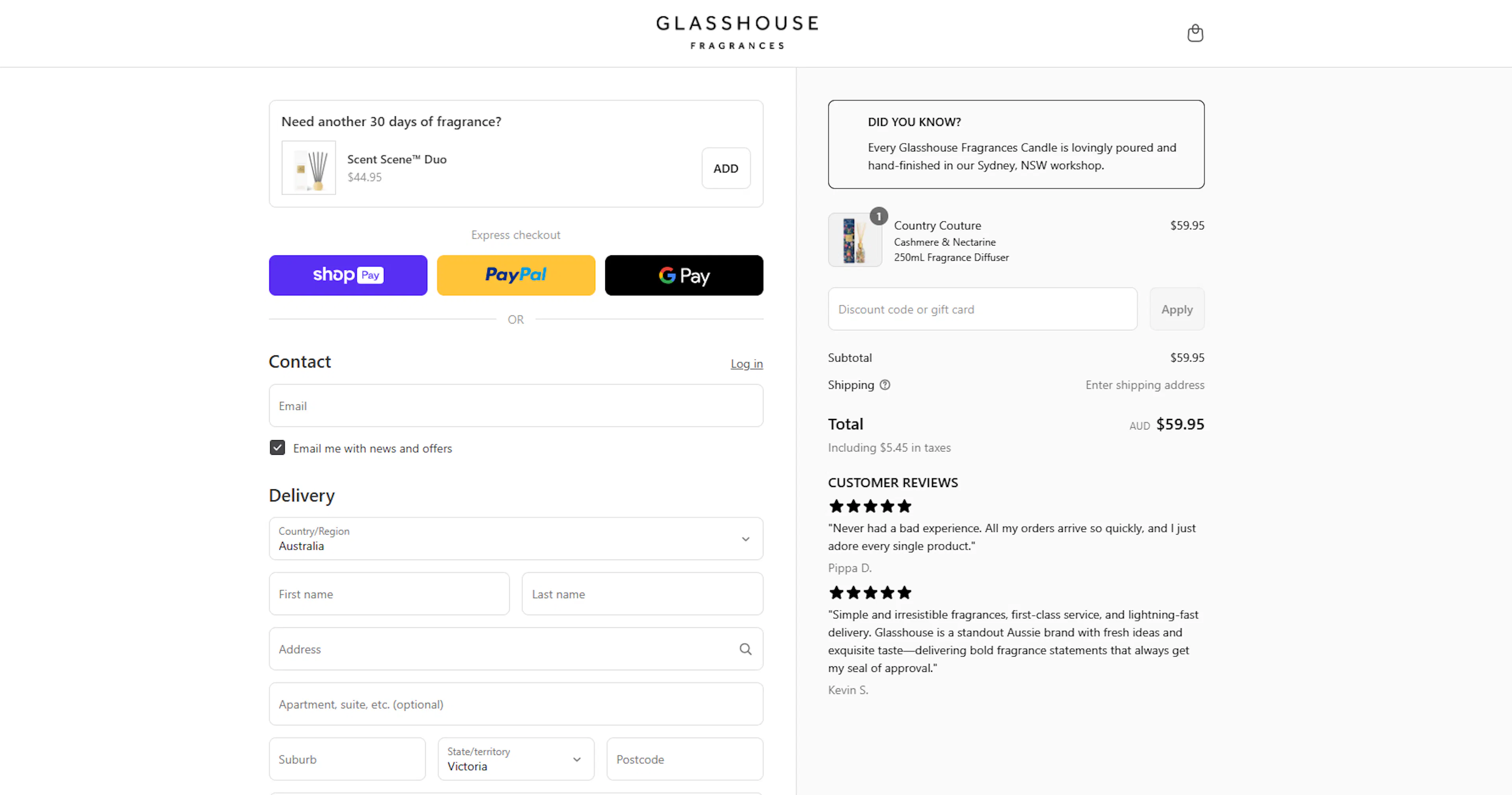 Glasshouse Fragrances Checkout Components
