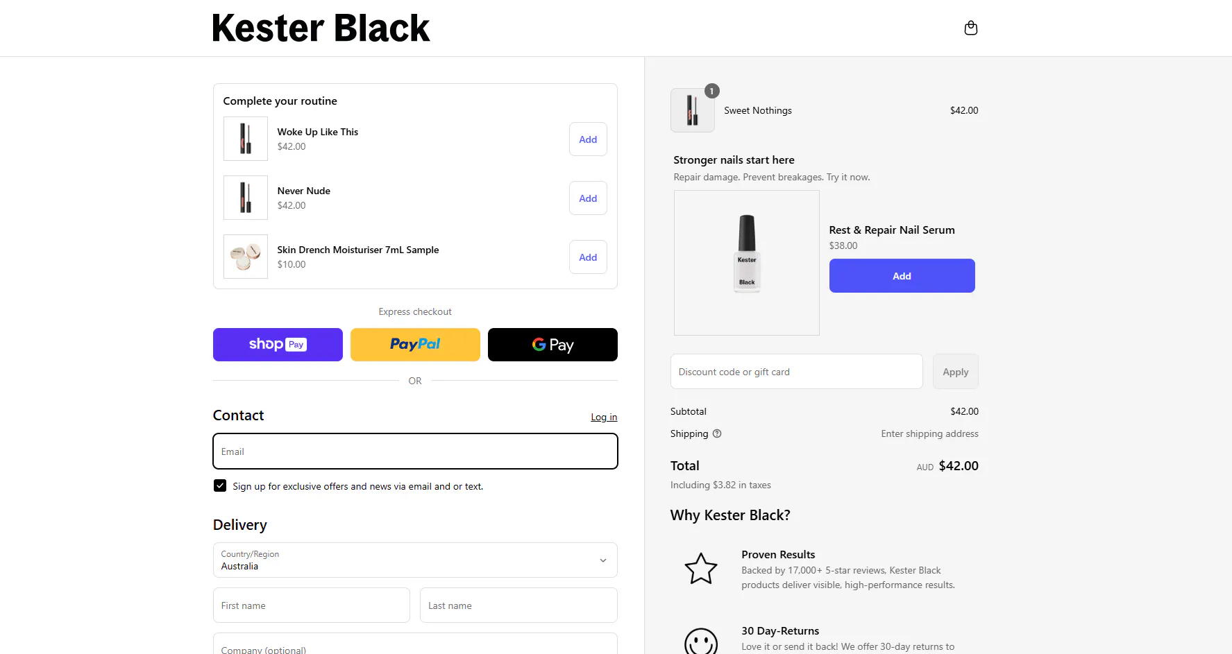 Kester Black Checkout