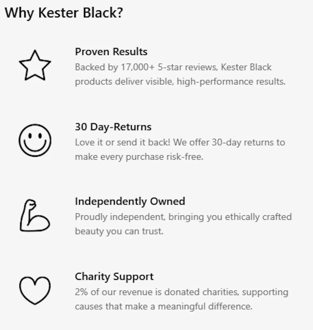 Kester Black checkout callouts