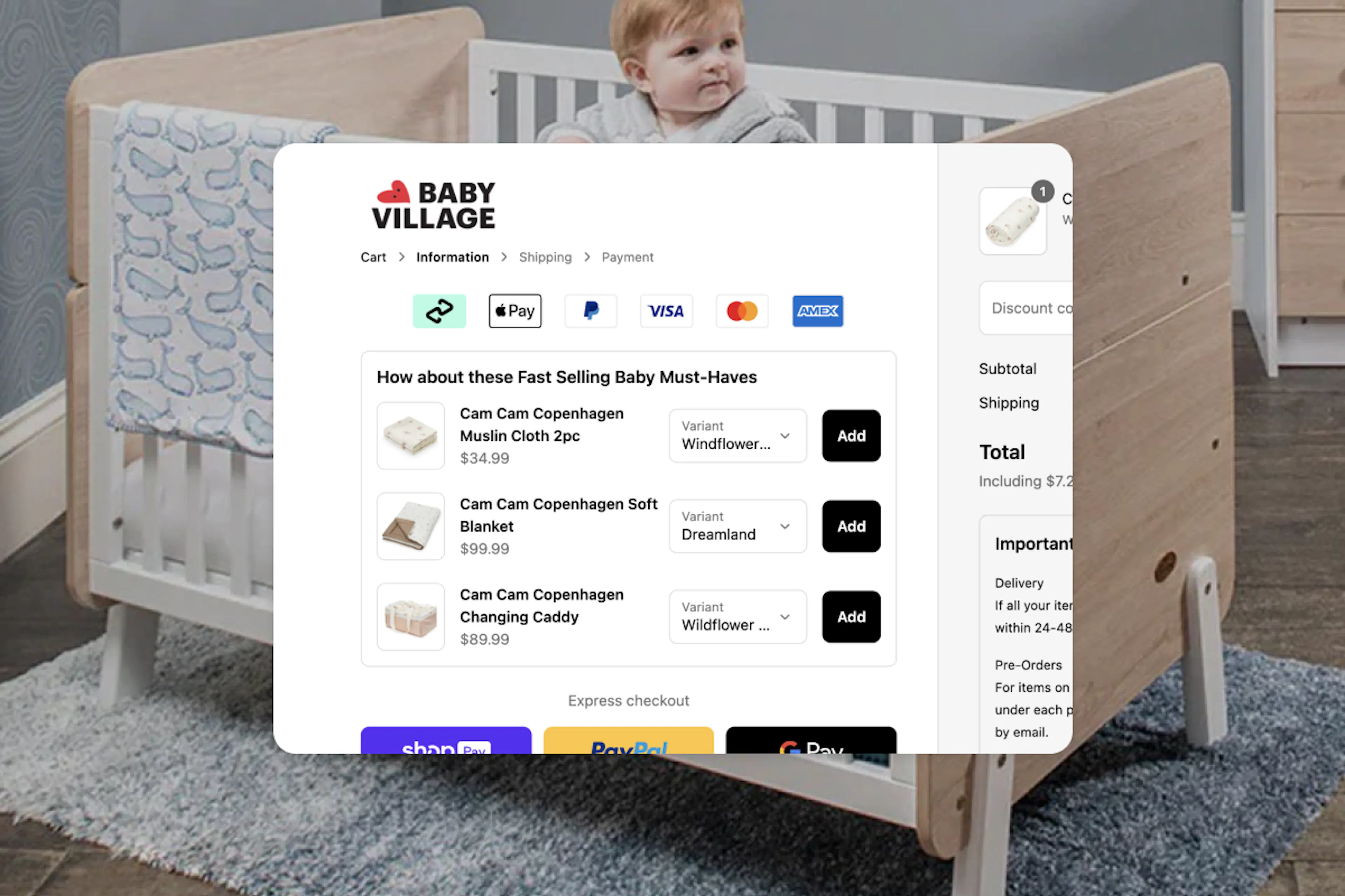 Checkout Components Upsell Baby Village