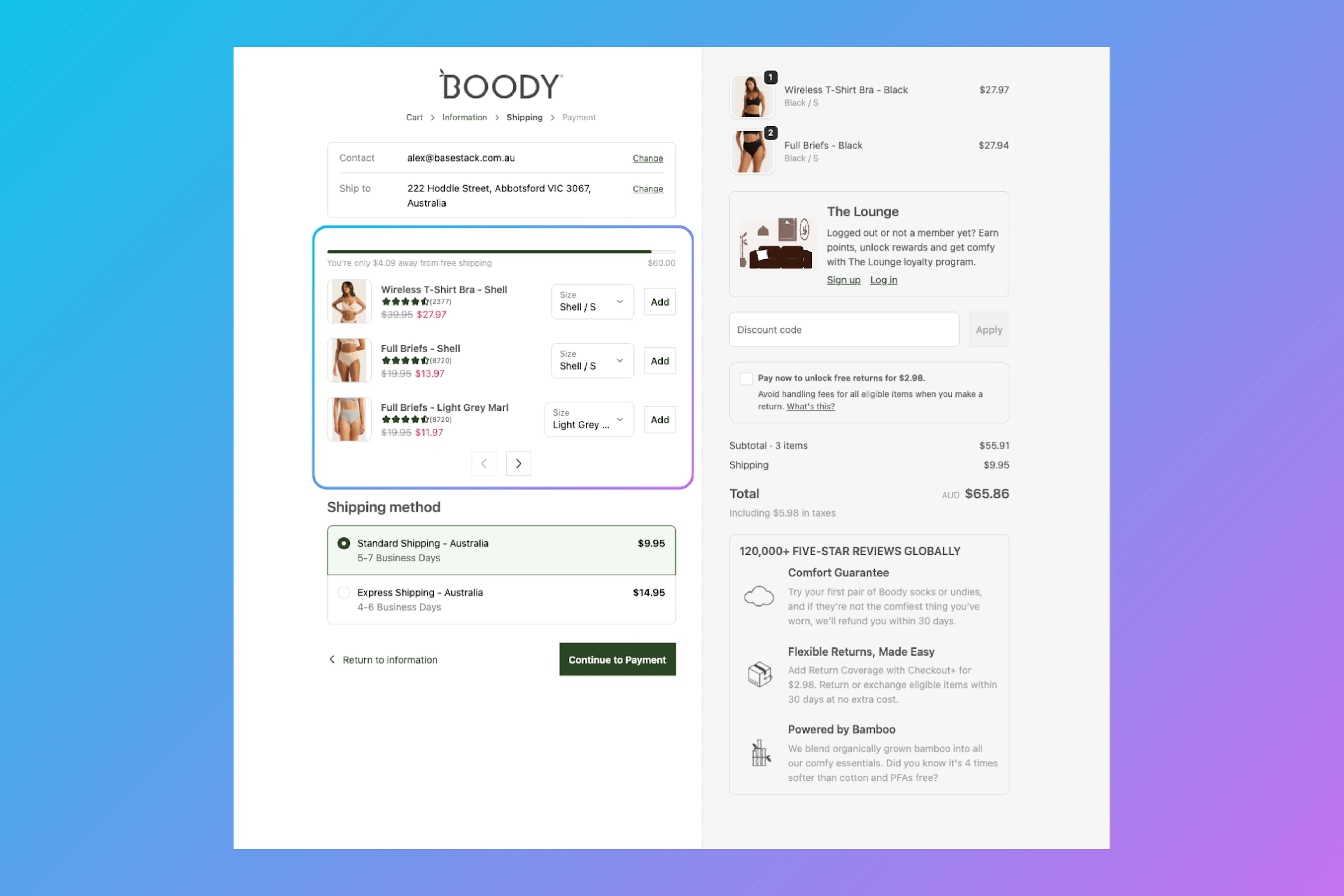 Boody Free Shipping Upsell