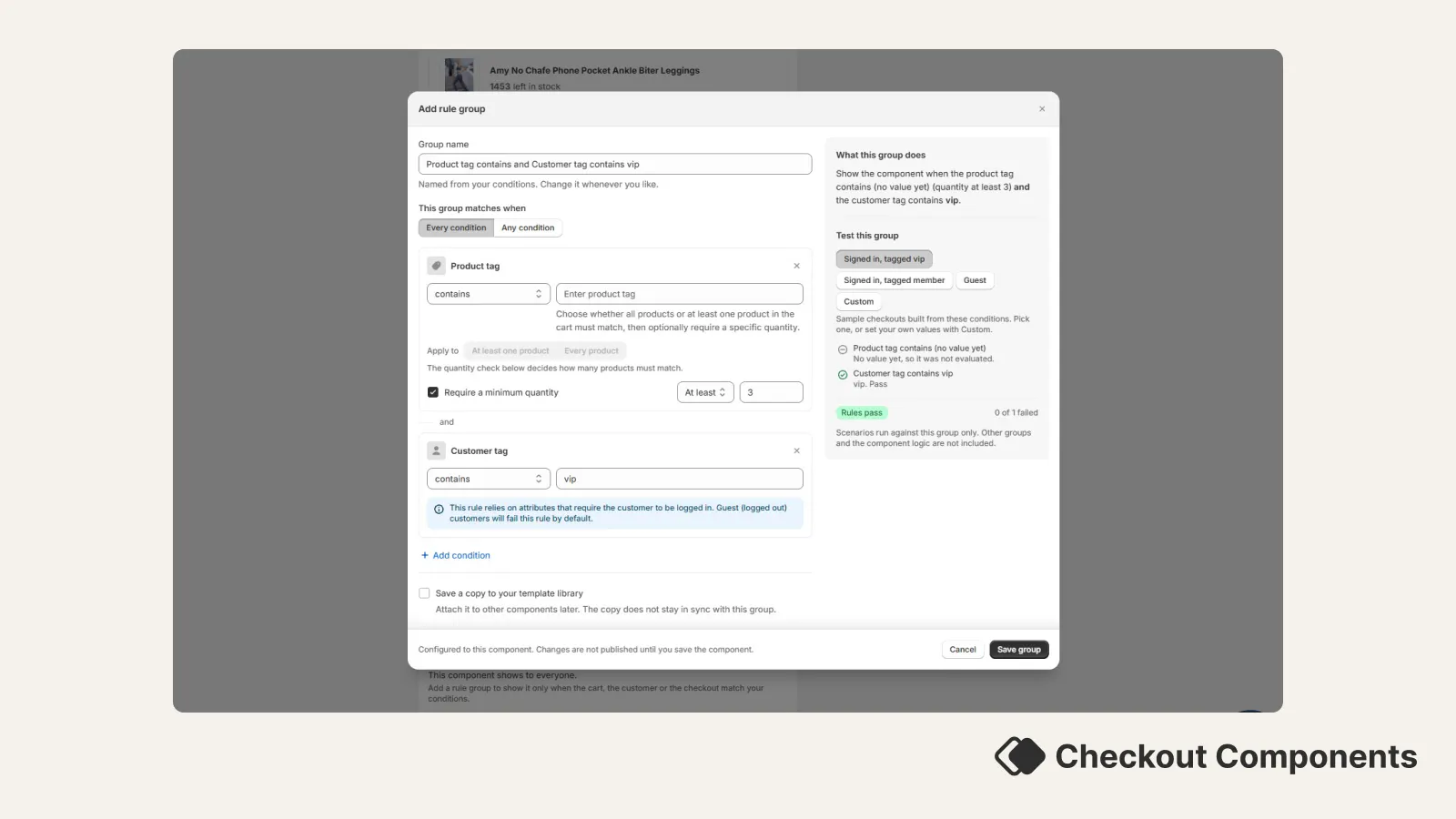Display rule builder and rule testing for Shopify checkout | Checkout Components 