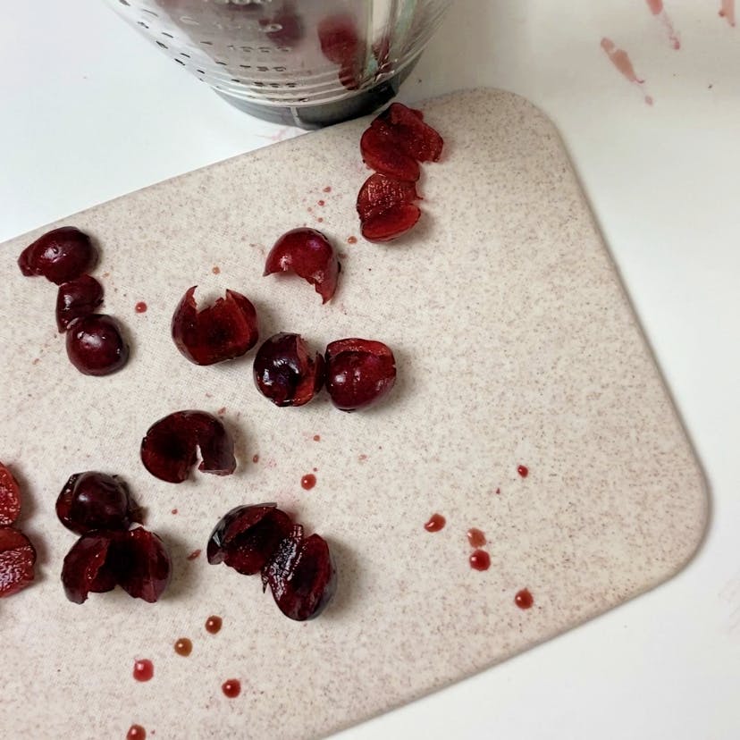 cherries in a chopping board