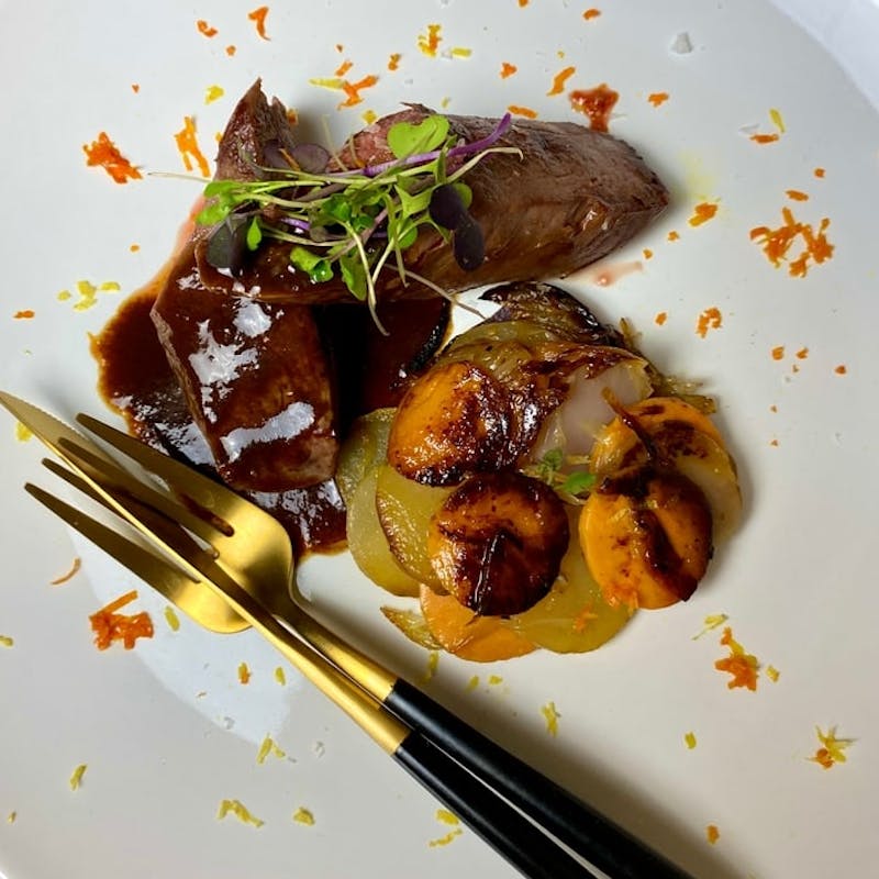 Duck Magret, Orange sauce and my version of "Patatas Panaderas"