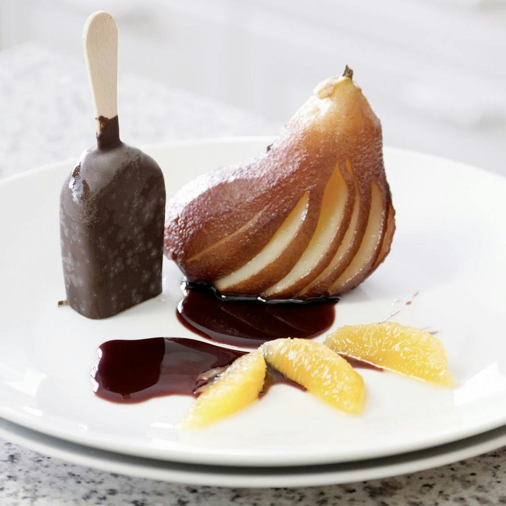 Red wine poached pears