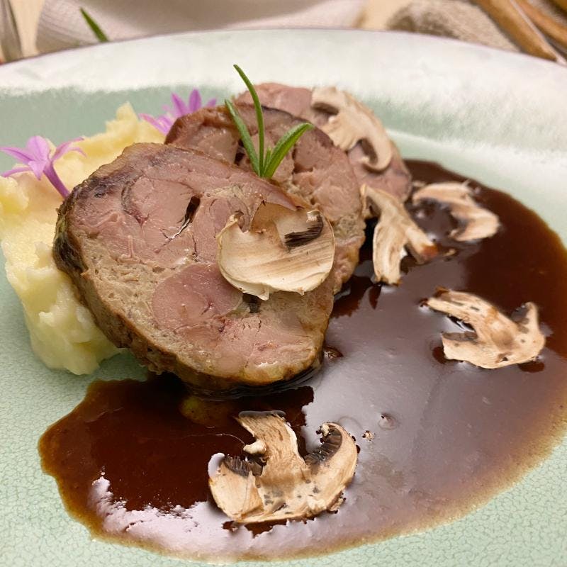 Goat Shoulder Stuffed with Mushroom and Red Wine Sauce