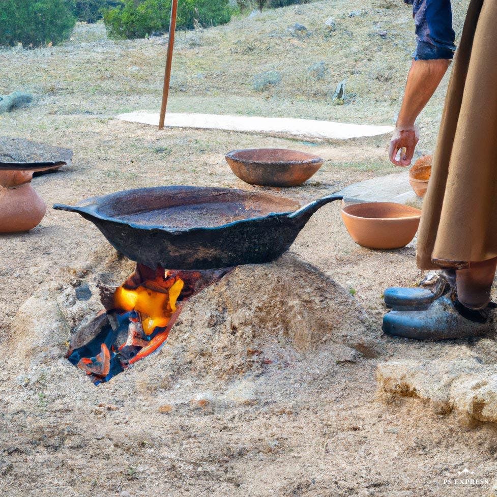 Clay pot on fire