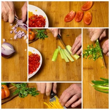 Collage chopping vegetables