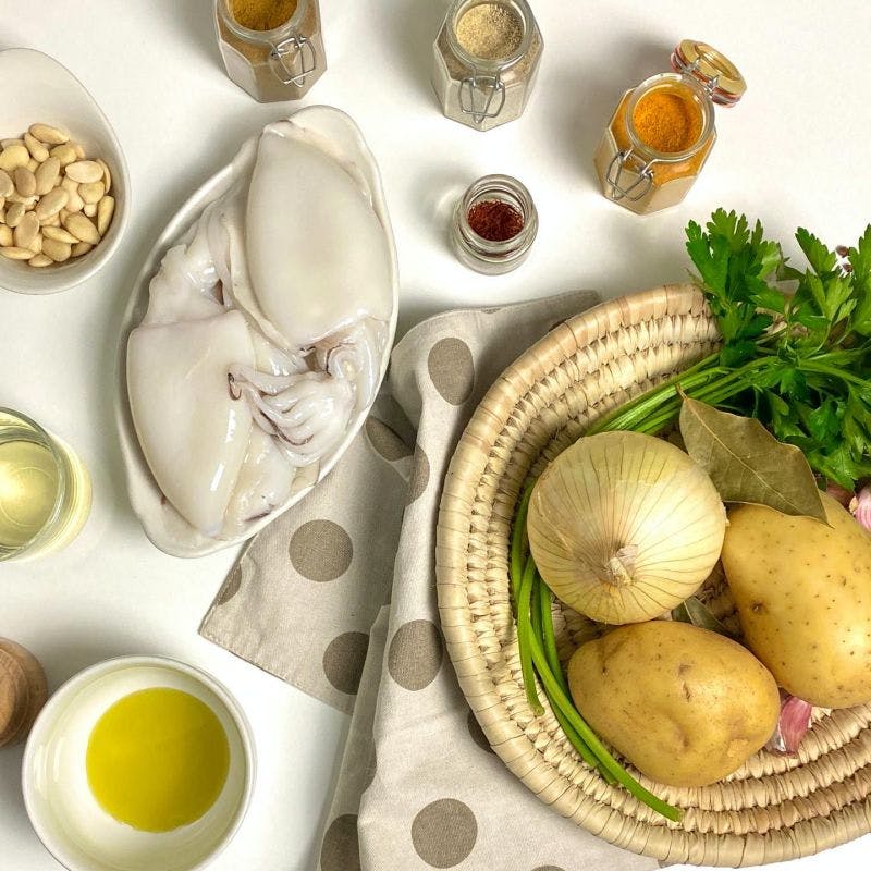 Ingredients Cuttlefish and Potatoes Stew