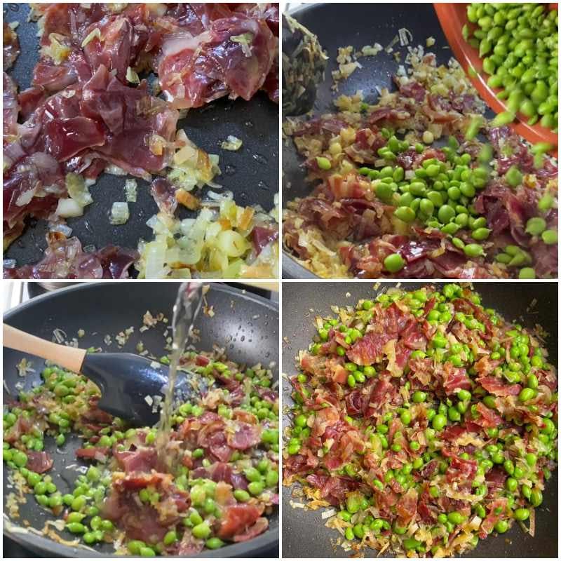 Cooking pea and ham