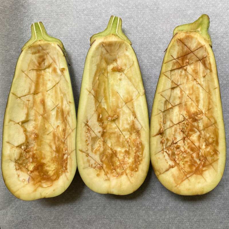 Aubergines empty ready for stuffing