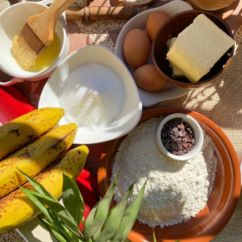 Ingredients for making banana bread