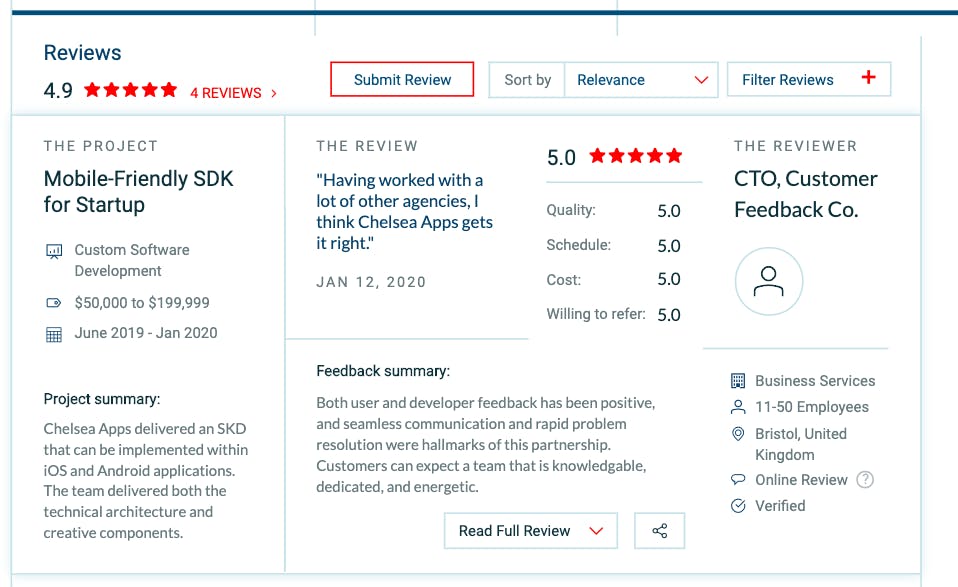 the clutch profile and reviews for Chelsea Apps