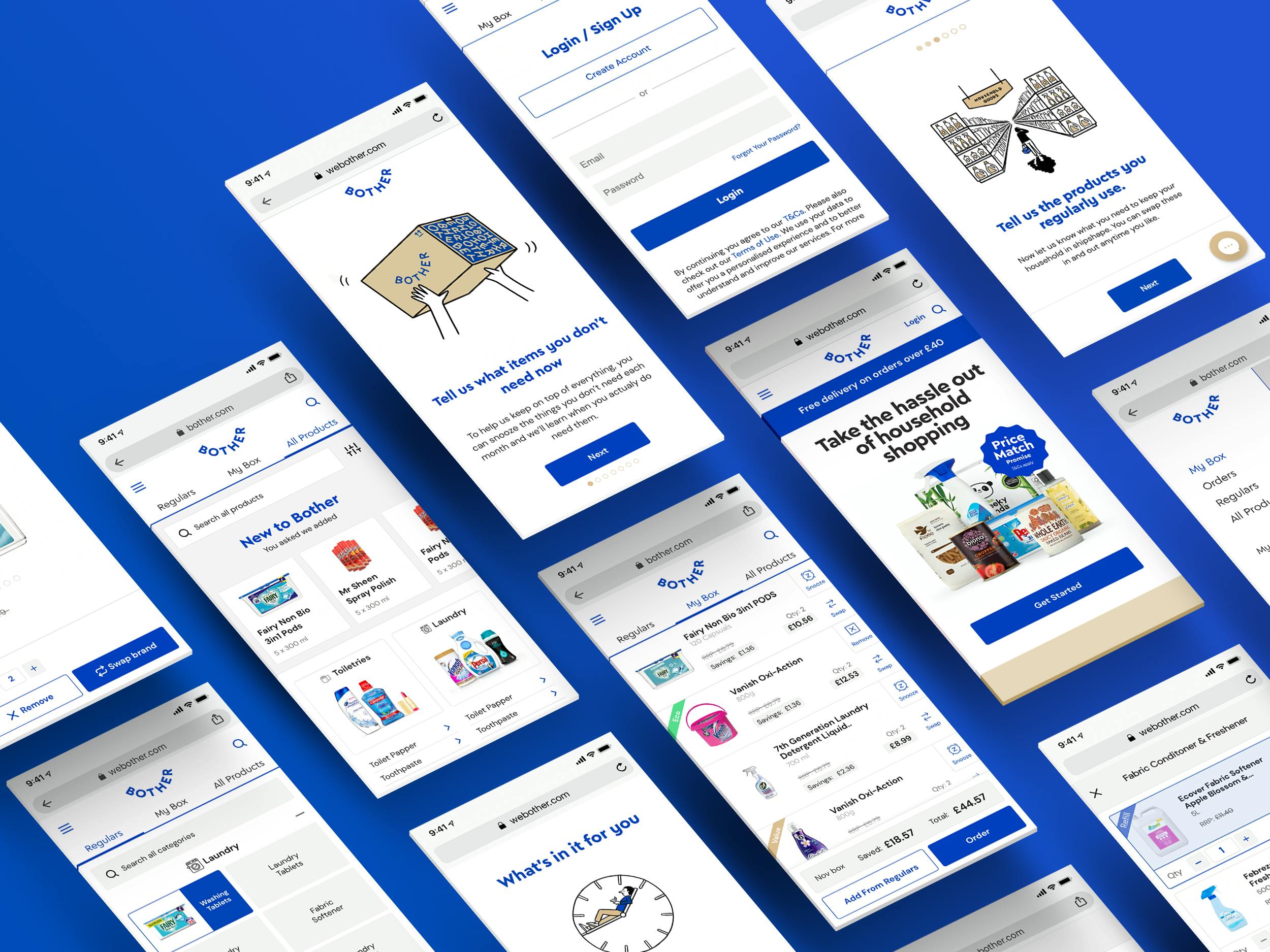 a wireframe for the Bother app