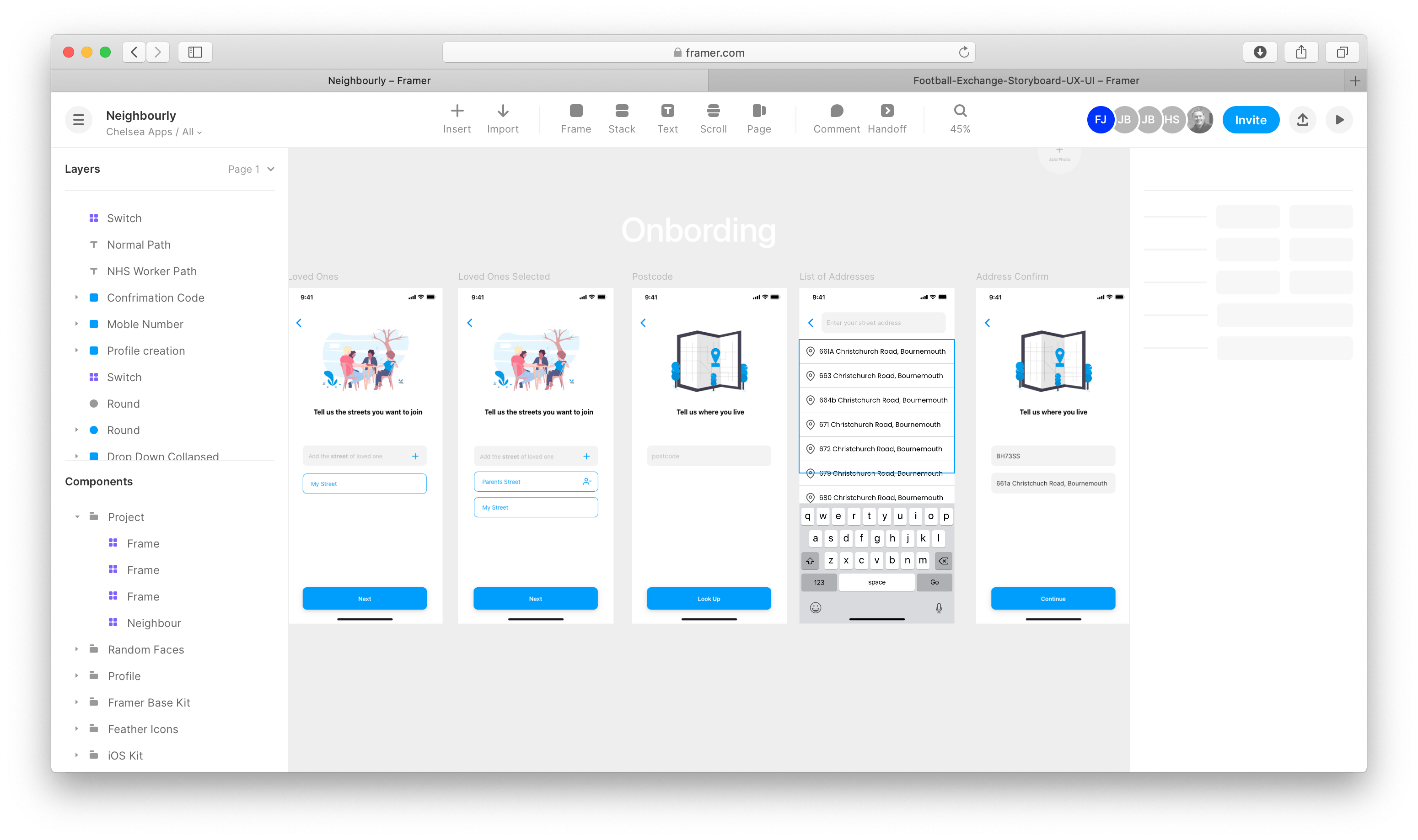 Framer online being used for a wireframe design