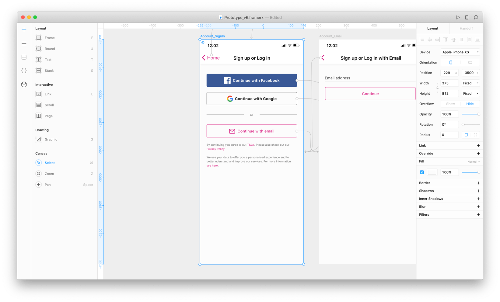 a framer x prototype being worked on