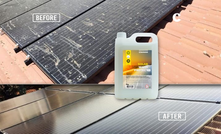 Solar Wash Protect_Before and After cleaning solar panels with bird droppings