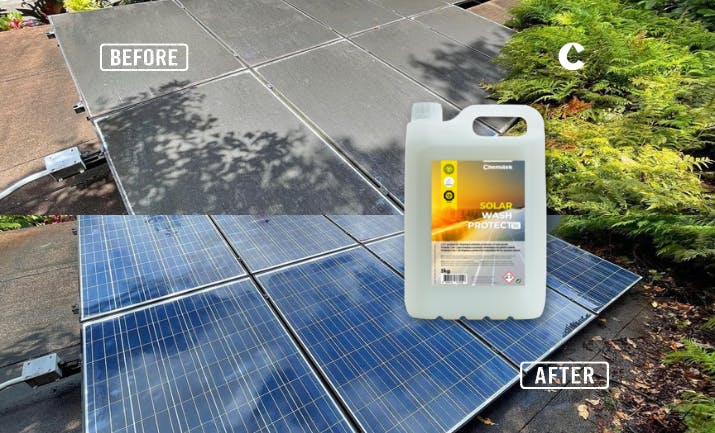 Solar Wash Protect_Before and After cleaning solar panels with organic dirt