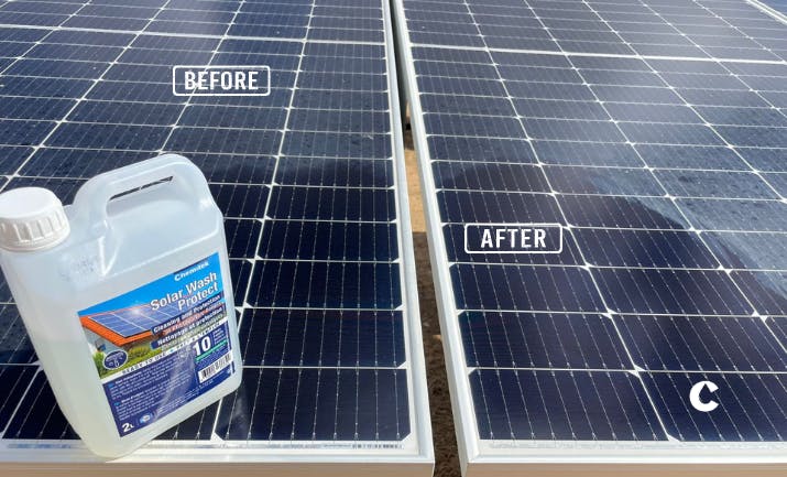 Antes e depois de utilizar SWP RTU em painéis solares de uma instalação residencial