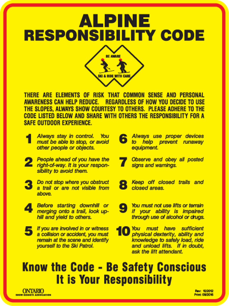 ALPINE RESPONSIBILITY CODE Sign