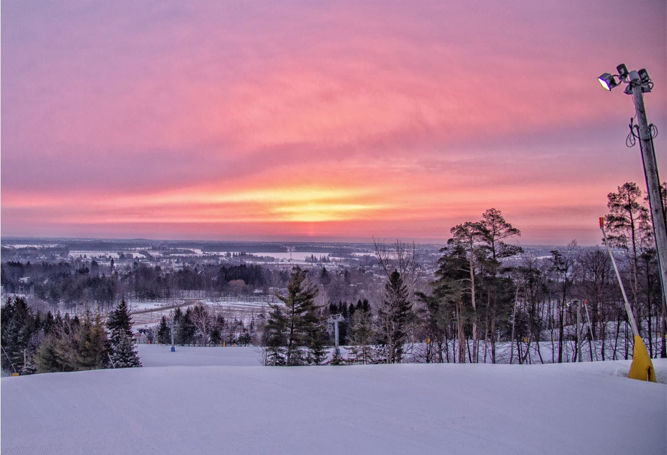 Beautiful red sunrise captured from the top of the hill at Chicopee. 
