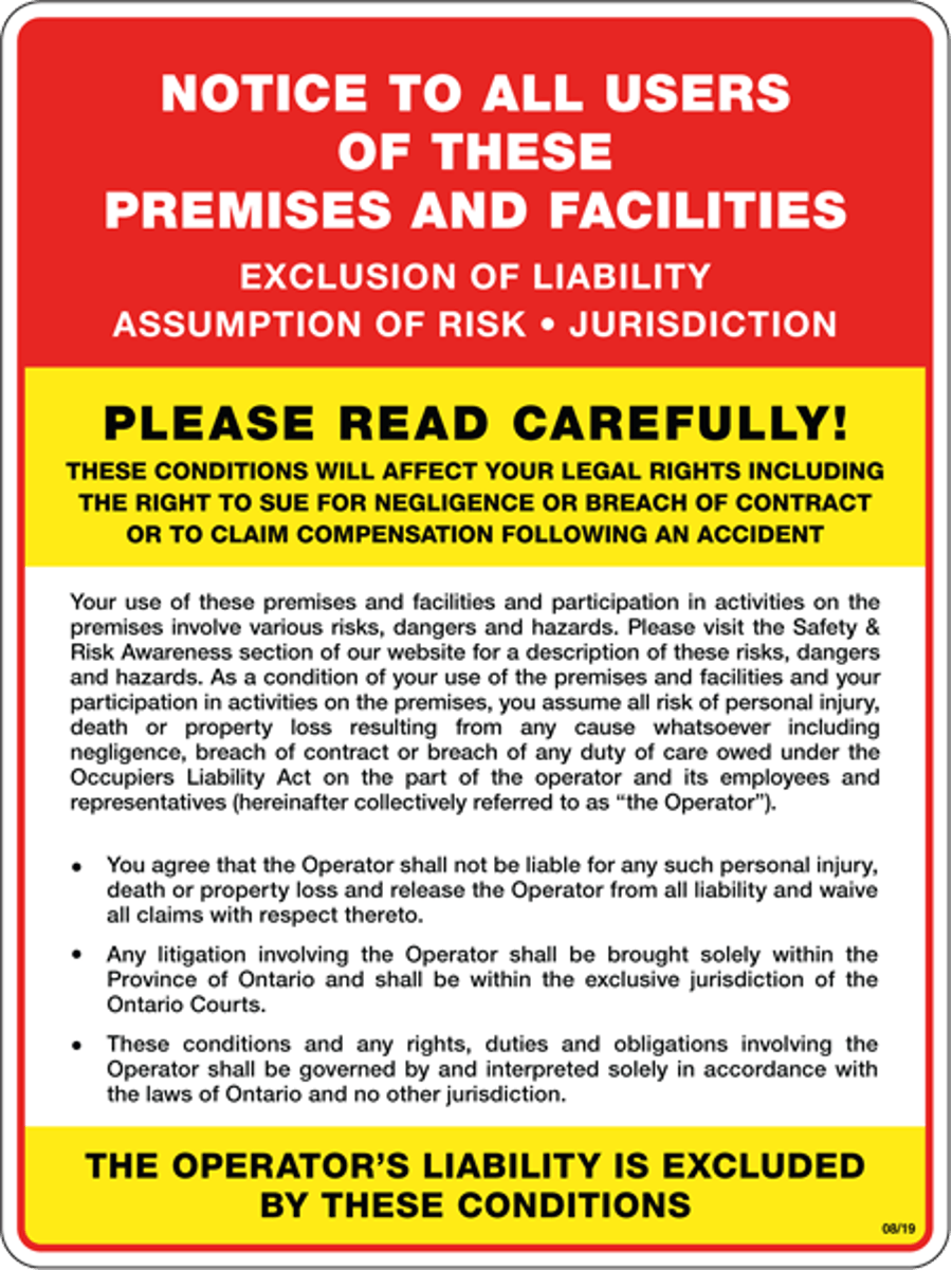 Notice to All Users of These Premises and Facilities Sign