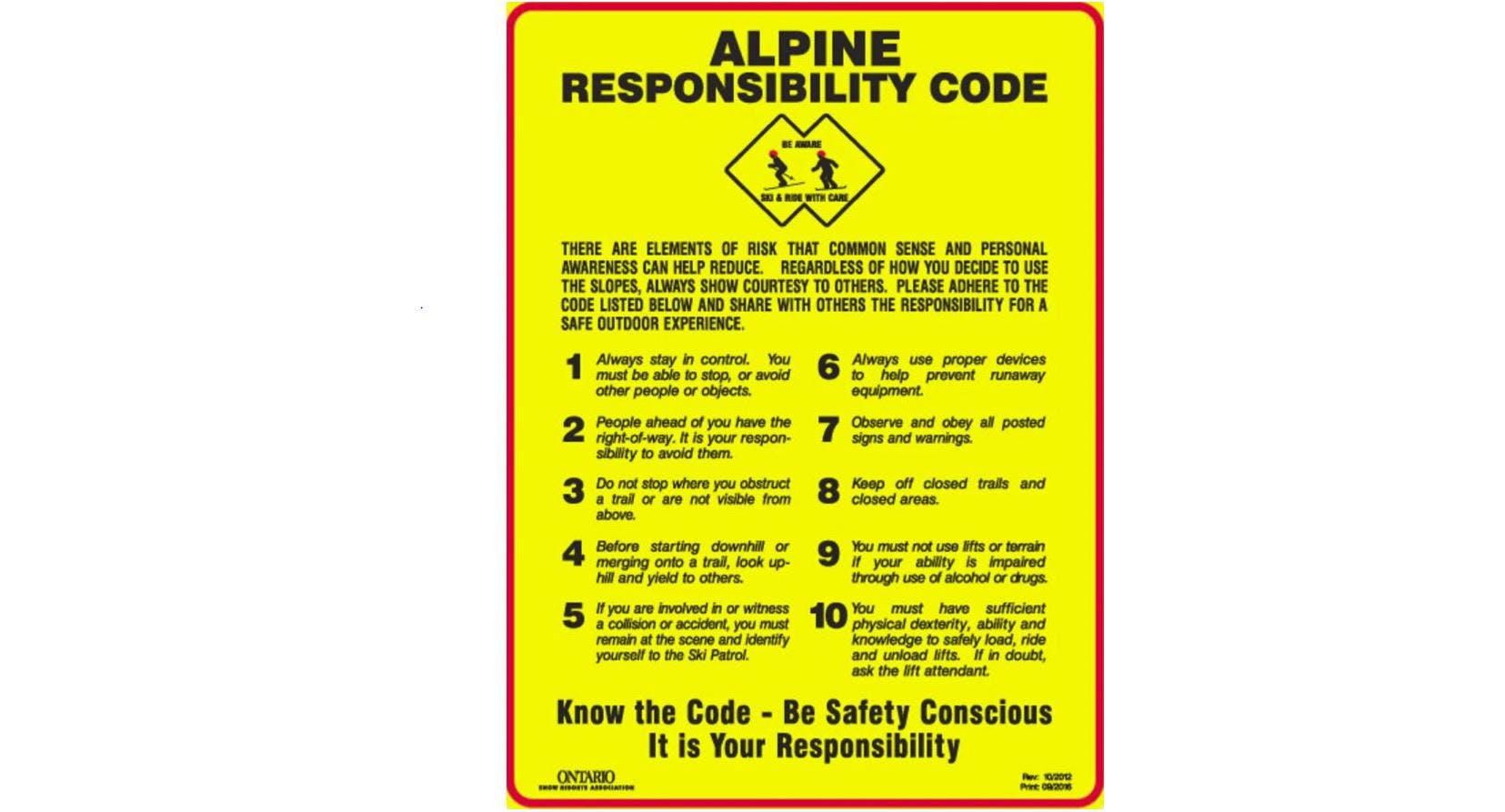 Image of the Alpine Responsibility Code Sign. 
