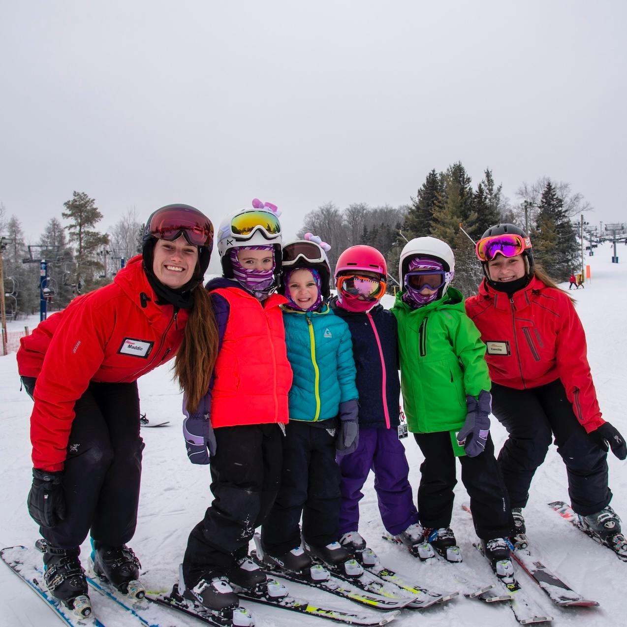 Group of skiers and their Chicopee instructors