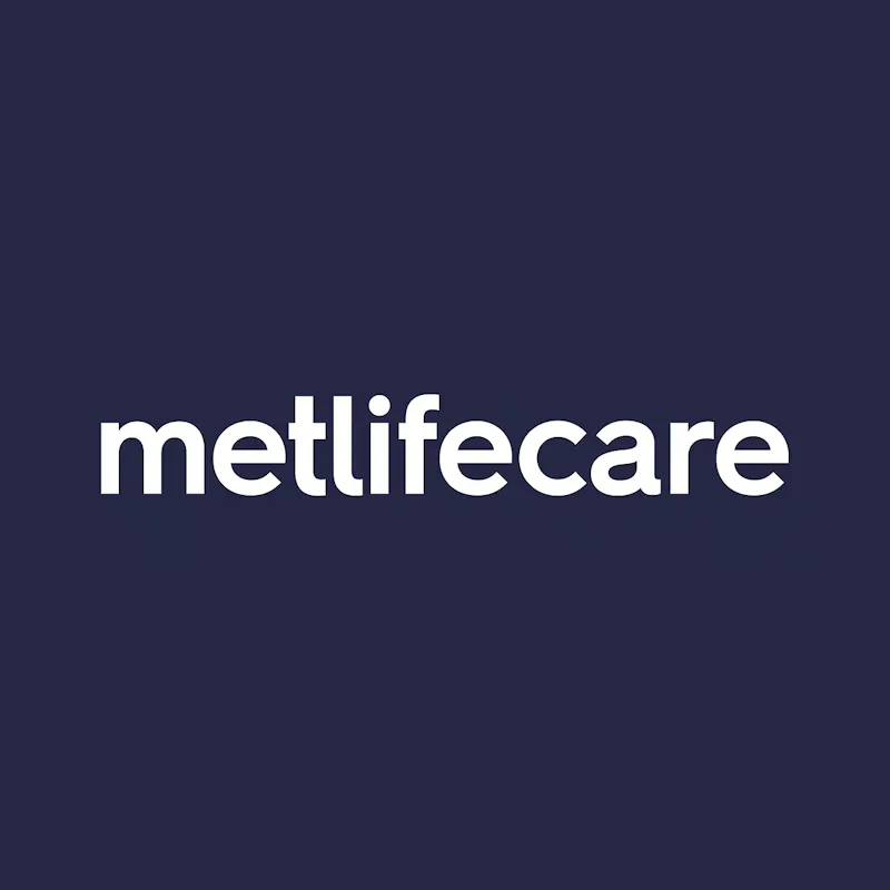Metlifecare logo in white on a dark blue background.