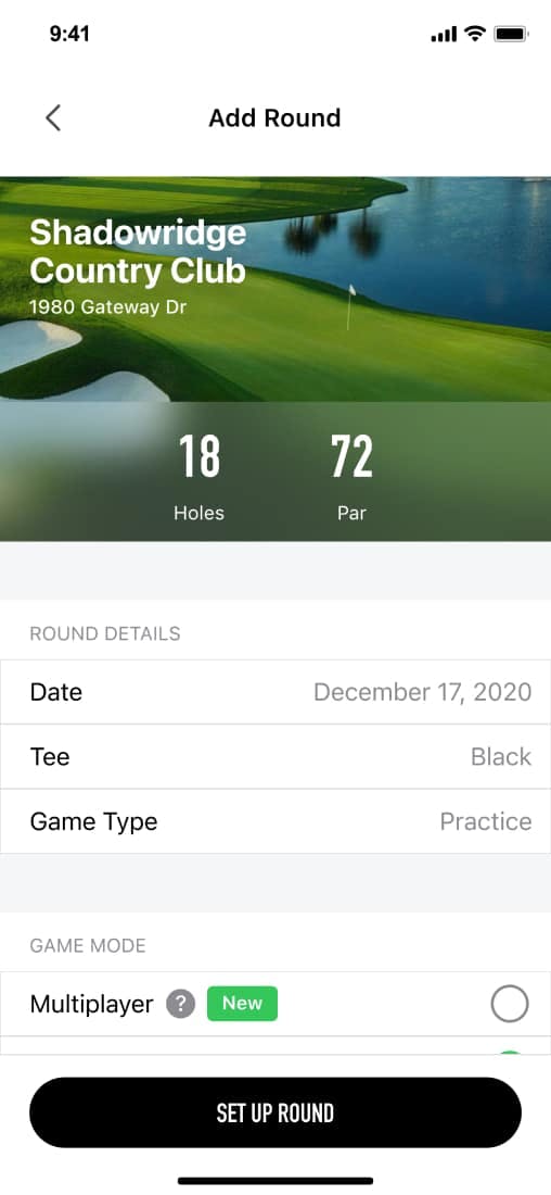 Golf course selected screen