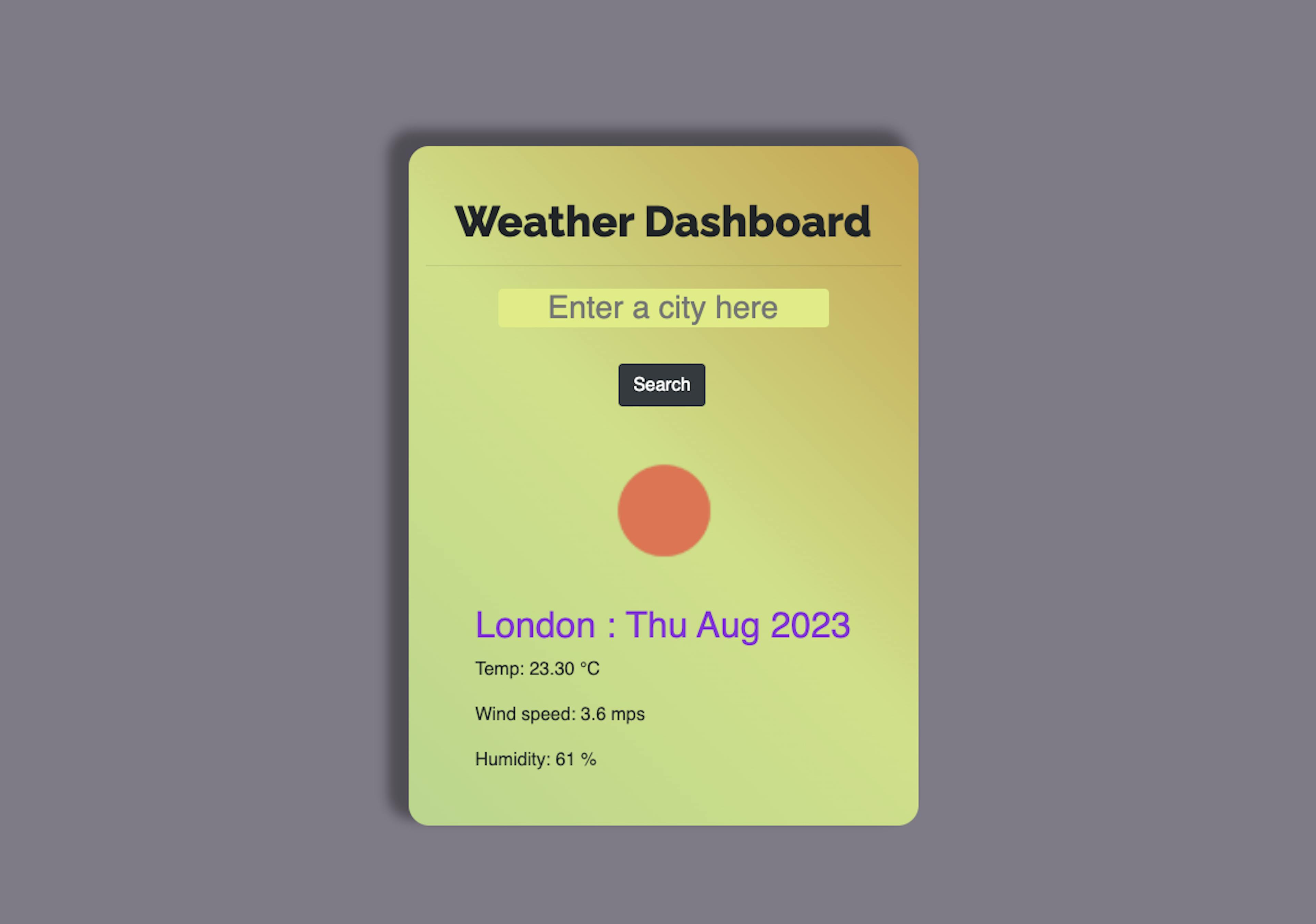 A screenshot of my weather app