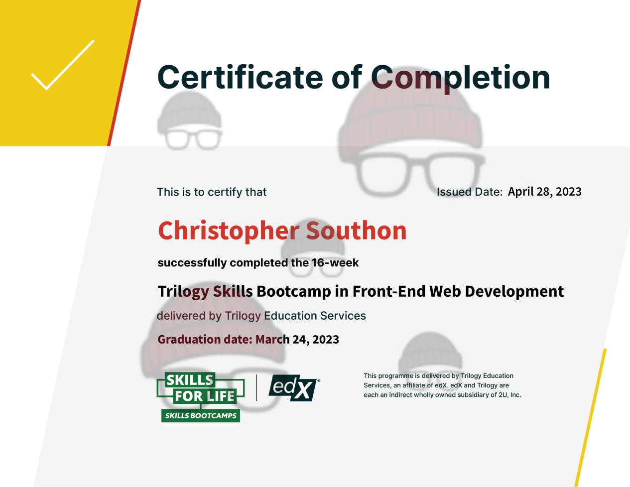 Chris Southon frontend development certificate
