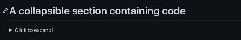 An example of an expandible section within a GitHub markdown file