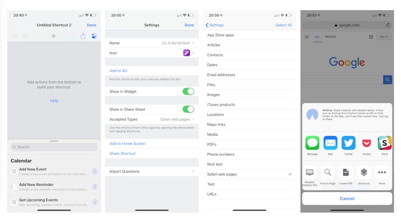 Settings for a JavaScript Shortcut