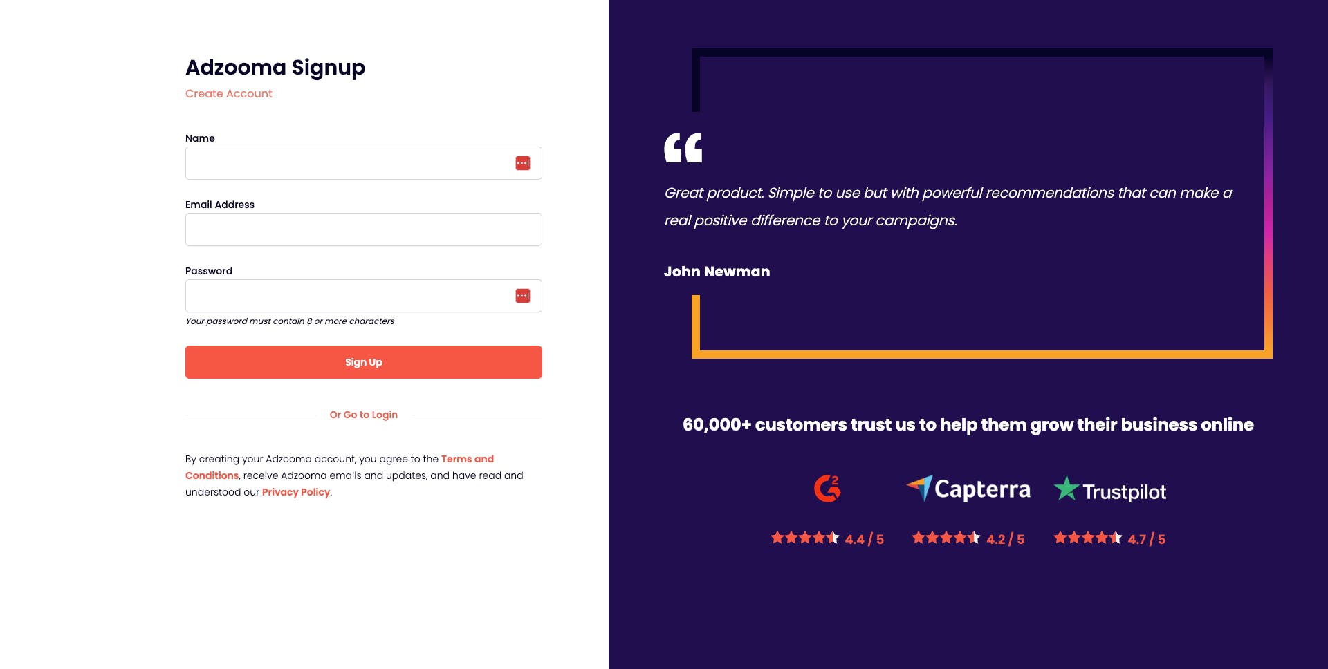adzooma.com - Customer Sign-Up