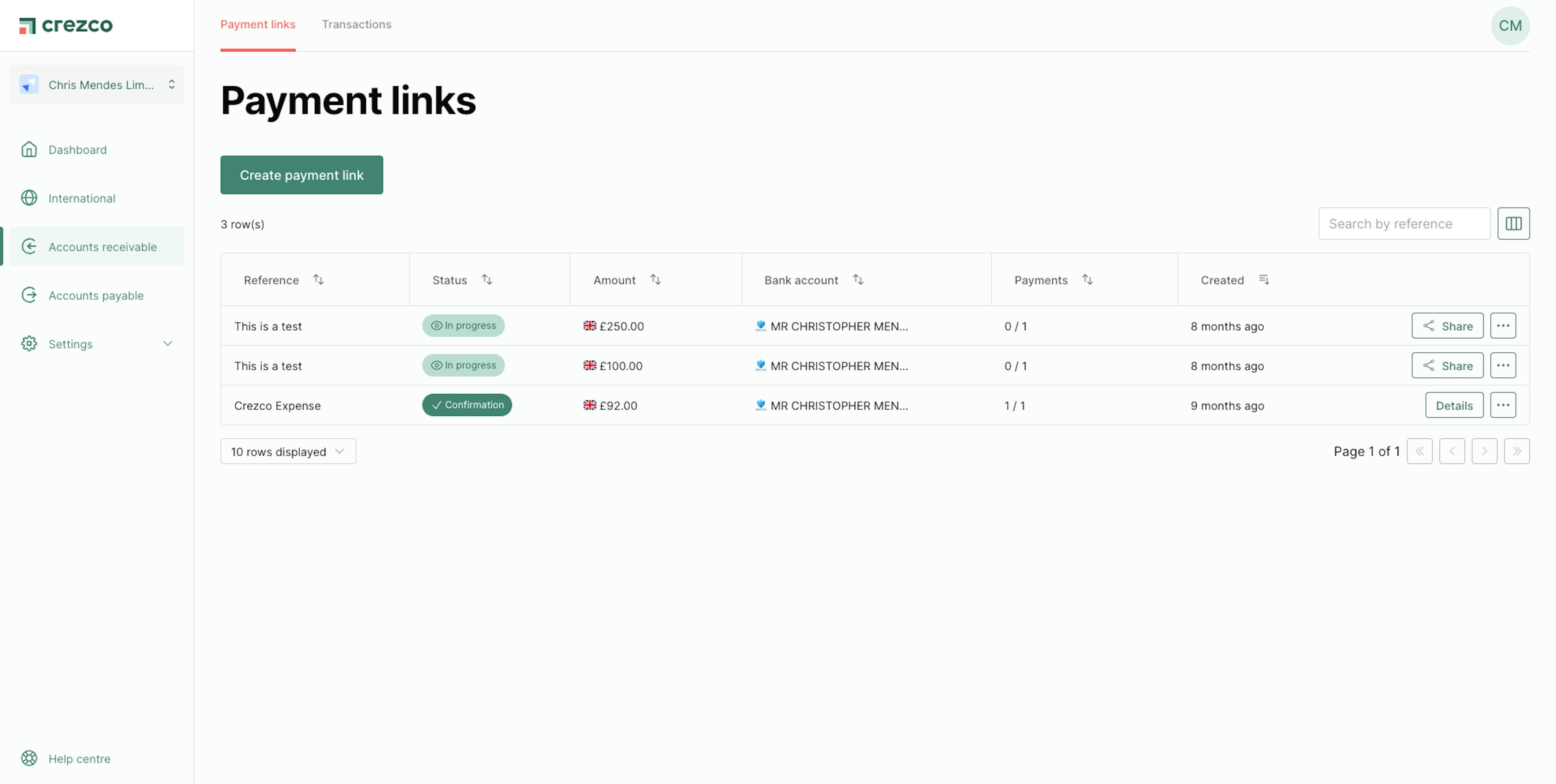 Crezco - Manage Payment Links