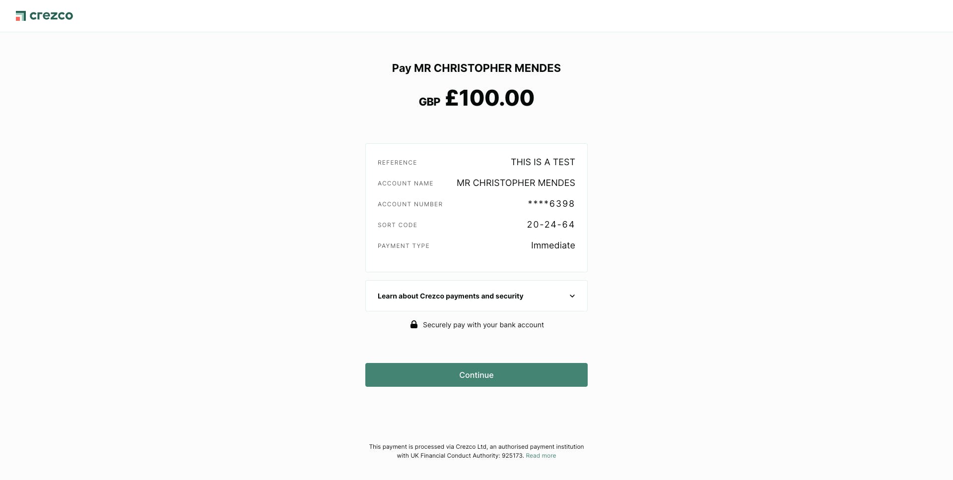 Crezco - Payment Link